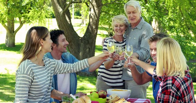 Happy Family and Friends Toasting During Picnic Outdoors - Download Free Stock Images Pikwizard.com