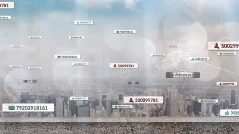 Global Digital Network Overlaying Urban Skyline