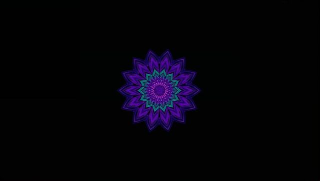 Vivid purple and teal symmetrical fractal mandala on black