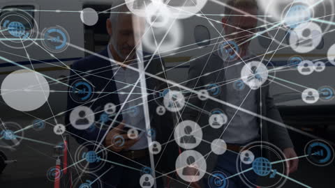 Businessmen Navigating Digital Network Interface