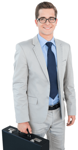 Transparent Smiling Businessman Holding Briefcase, Confident Professional