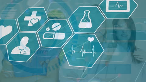 Digital Interface with Healthcare Icons and Diverse Team