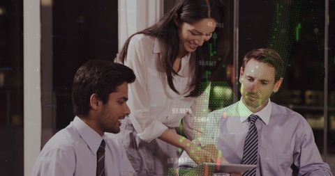 Colleagues Collaborating with Digital Data Overlays in Office