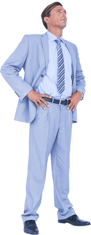 Confident Businessman in Suit Posing Hands on Hips Transparent