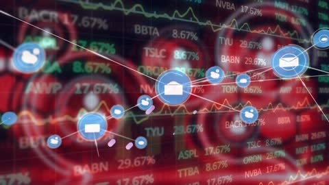 Global Financial Network Interface with Digital Data and Icons