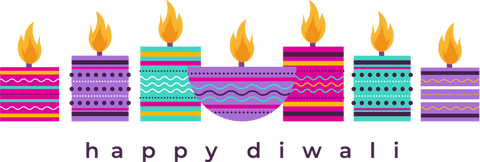 Transparent vibrant diwali card with geometric candles and bowl lamp