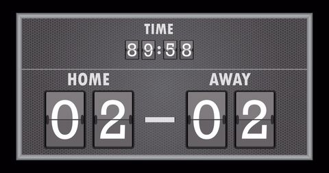 Digital Scoreboard Displaying Tied Match in Last Seconds - Download Free Stock Images Pikwizard.com