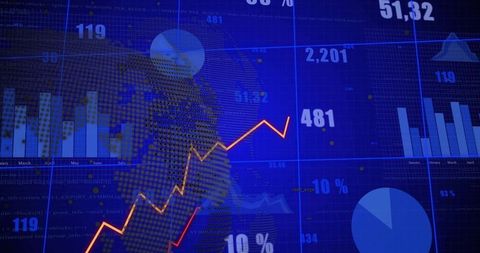 Global Financial Dashboard Showing Rising Analytics Trend Line Over Data Grid and Charts