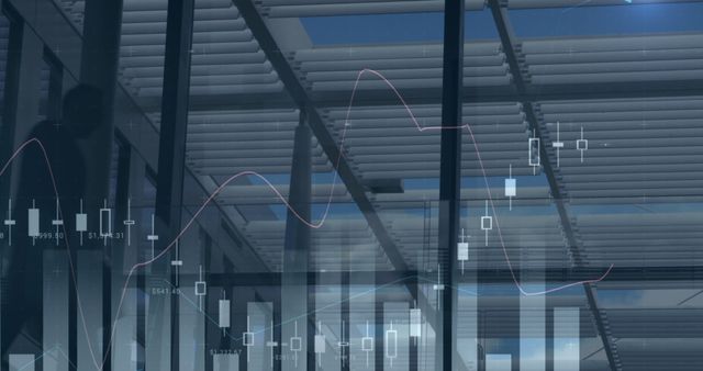 Financial Graph and Data Overlay on Modern Office Building - Download Free Stock Images Pikwizard.com