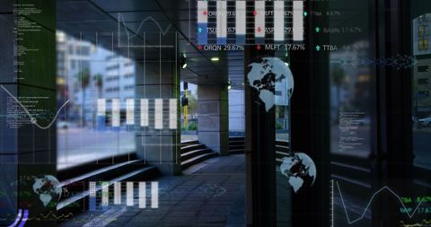 Digital technology and data processing over urban cityscape