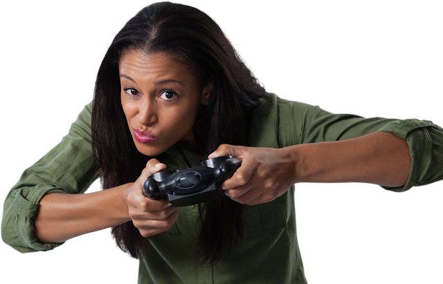 Happy Woman with Game Controller Making Funny Face Relaxing in Transparent Background - Download Free Stock Videos Pikwizard.com