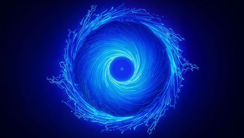 Spinning electric blue vortex circling luminous core neon energy spiral