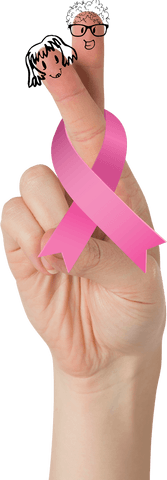 Transparent Hand with Breast Cancer Awareness Ribbon and Finger Faces