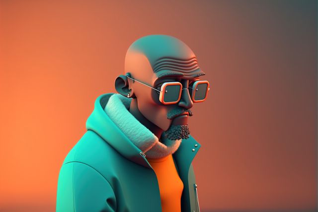 Portrait of african american man with glasses and beard, created using generative ai technology. Portrait and people concept, digitally generated image.