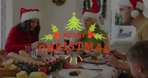 Family Enjoying Christmas Celebration Around Festive Table