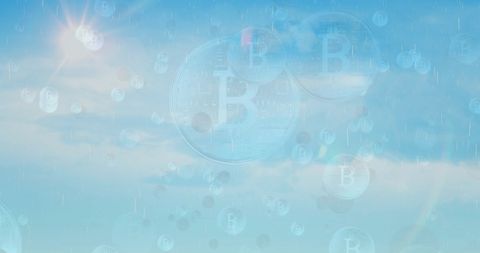 Digital Bitcoin Symbols Float Against Blue Sky - Download Free Stock Images Pikwizard.com