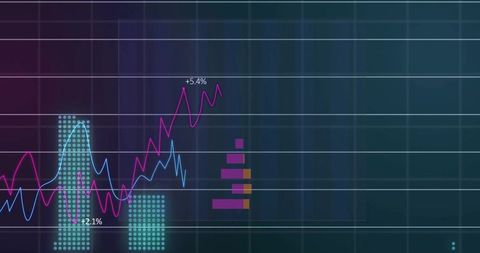 Magenta Rising Line and Cyan Wavy Trend Displaying Growth Metrics on Analytics Dashboard