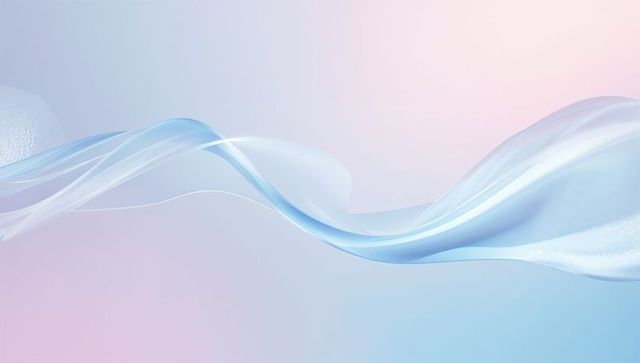 Flowing sheer ribbon drifting over blue-pink gradient with translucent luminous waves