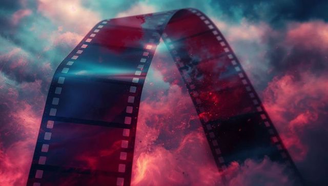 Cosmic film strip arching through nebula clouds