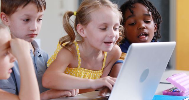 Group of Diverse Children Learning and Playing on Laptop - Download Free Stock Images Pikwizard.com