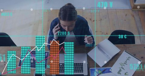 Businesswoman Analyzing Market Data with Digital Interface in Modern Office - Download Free Stock Images Pikwizard.com