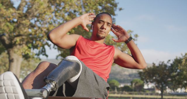 Fit Young Man with Prosthetic Leg Exercising Outdoors on a Sunny Day - Download Free Stock Images Pikwizard.com