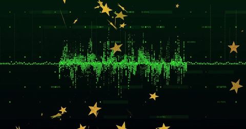 Futuristic Waveform with Golden Stars on Abstract Digital Background