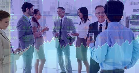 Business Professionals Networking with Stock Market Overlay