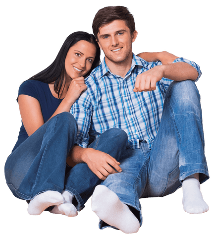 Transparent Background Couple Sitting and Smiling in Casual Wear
