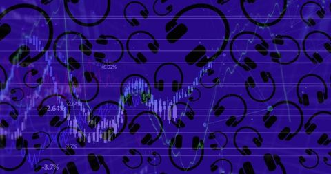 Abstract Financial Growth with Headset Icons on Blue Background