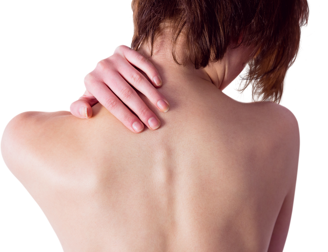 Transparent background woman holding shoulder blade indicating neck injury - Download Free Stock Videos Pikwizard.com