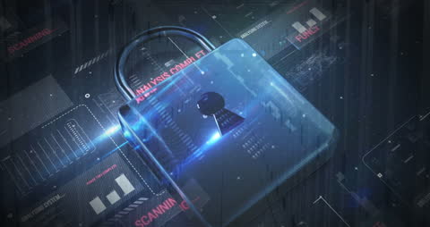Cyber Security Padlock Icon Over Digital Background