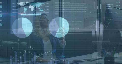 Businesswoman Using Technology with Virtual Data Interface - Download Free Stock Images Pikwizard.com