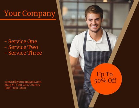 Confident Employee Promoting Business Services and Discounts - Download Free Stock Templates Pikwizard.com
