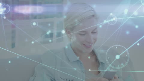 Digital Connections Concept with Smiling Woman Using Smartphone