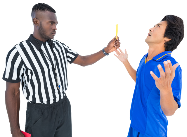 Transparent stern referee showing yellow card to upset football player - Download Free Stock Videos Pikwizard.com