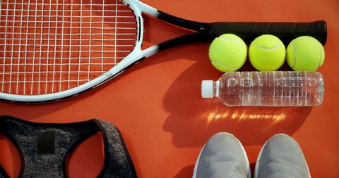 Tennis Racket and Gear Flat Lay on Red Background - Download Free Stock Images Pikwizard.com
