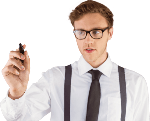 transparent businessman writing with marker pen office work - Download Free Stock Videos Pikwizard.com