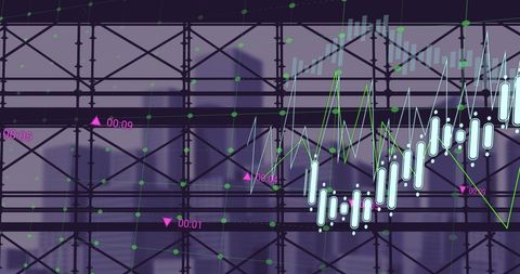 Digital Financial Data Overlay on Urban Scaffolding Structure - Download Free Stock Images Pikwizard.com