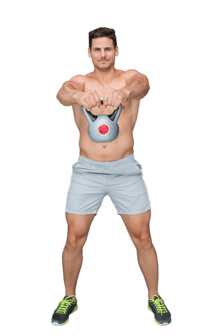 Caucasian Male Athlete Lifting Kettlebell on Transparent Background