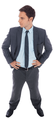 Confident Businessman Standing with Hands on Hips in Transparent Background