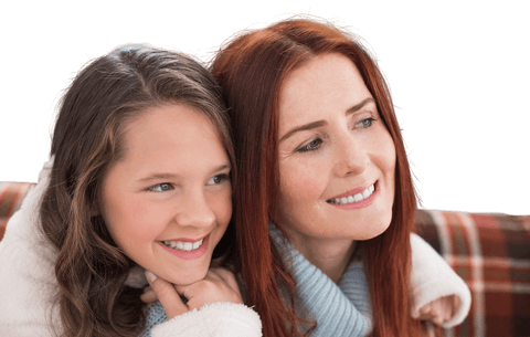 Caucasian Mother and Daughter Embracing on Transparent Background