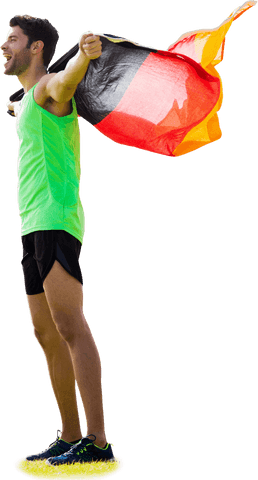 Athletic Hispanic Runner Holding Flag on Transparent Background