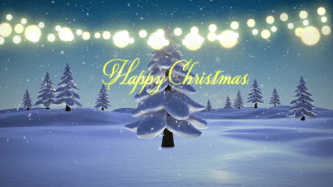 Snowy Winter Animation with Christmas Greetings and Lights