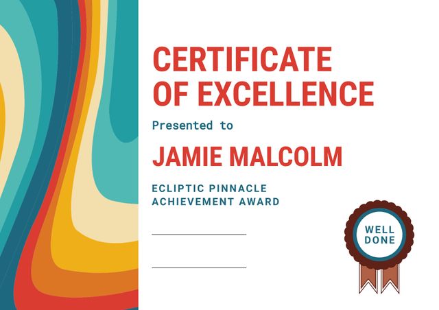 Colorful Certificate of Excellence Template with Abstract Design - Download Free Stock Templates Pikwizard.com