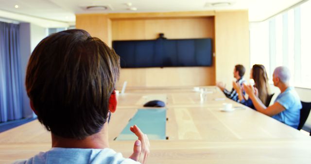 Business Meeting with Group Clapping in Conference Room - Download Free Stock Images Pikwizard.com