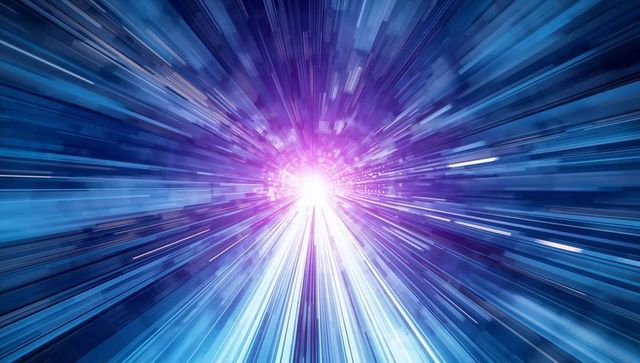 Neon Energy Tunnel Radiating Light Beams into Digital Core for Futuristic Tech Concepts
