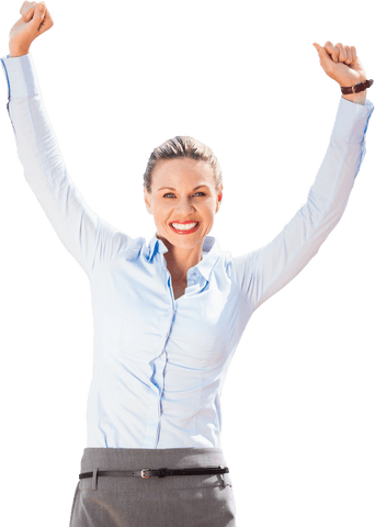 Transparent Image of Confident Businesswoman Raising Hands