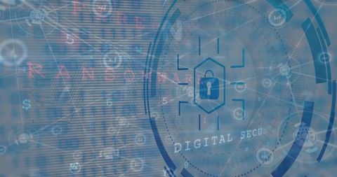 Digital Security Concept with Cyber Network Interface and Padlock