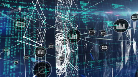 Digital Interface with Data Icons and Processing Animation